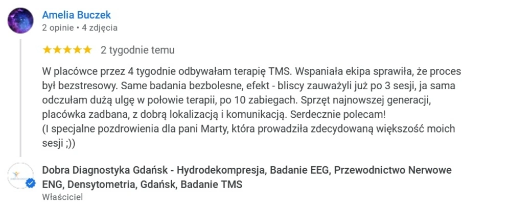 opinia klientki badania TMS